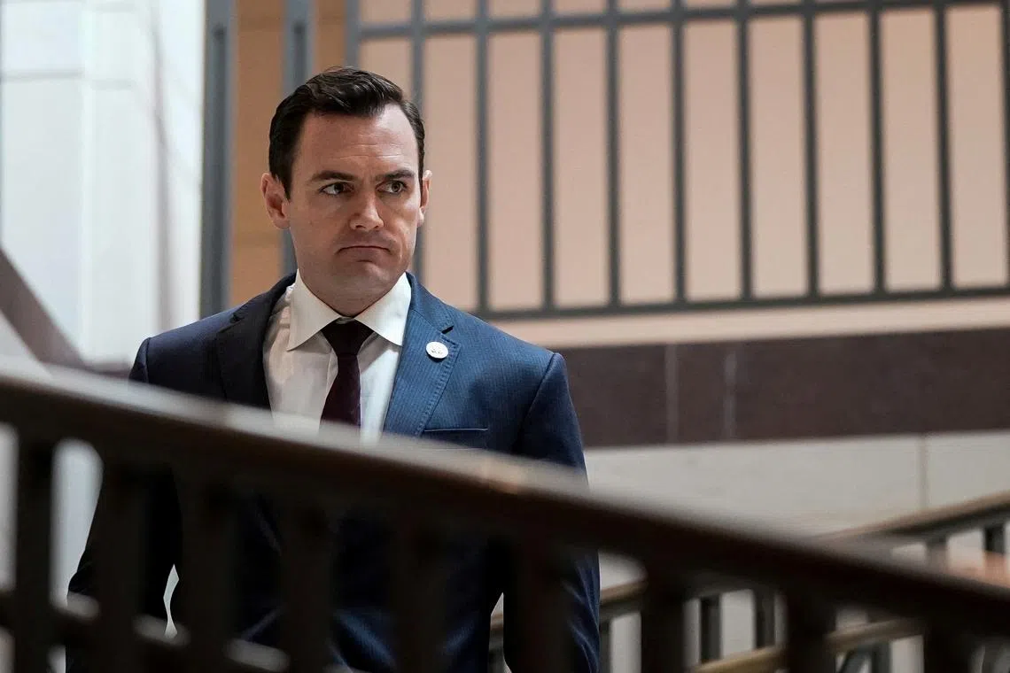 FILE PHOTO: U.S. Representative Mike Gallagher (R-WI) walks to a House Permanent Select Committee on Intelligence meeting on Capitol Hill in Washington, U.S., February 7, 2023. REUTERS/Elizabeth Frantz/File Photo