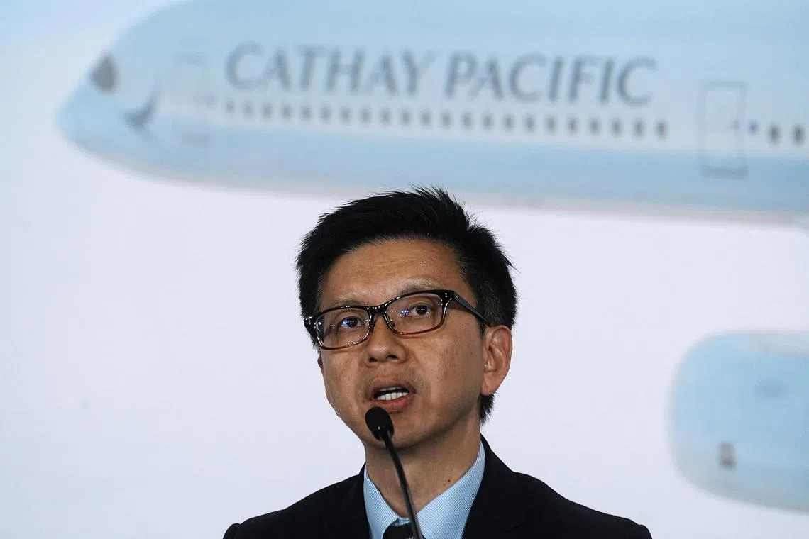 Cathay Pacific Airways Chief Executive Officer Ronald Lam speaks during a news conference on the carrier's annual results in Hong Kong, China March 8, 2023. REUTERS/Lam Yik