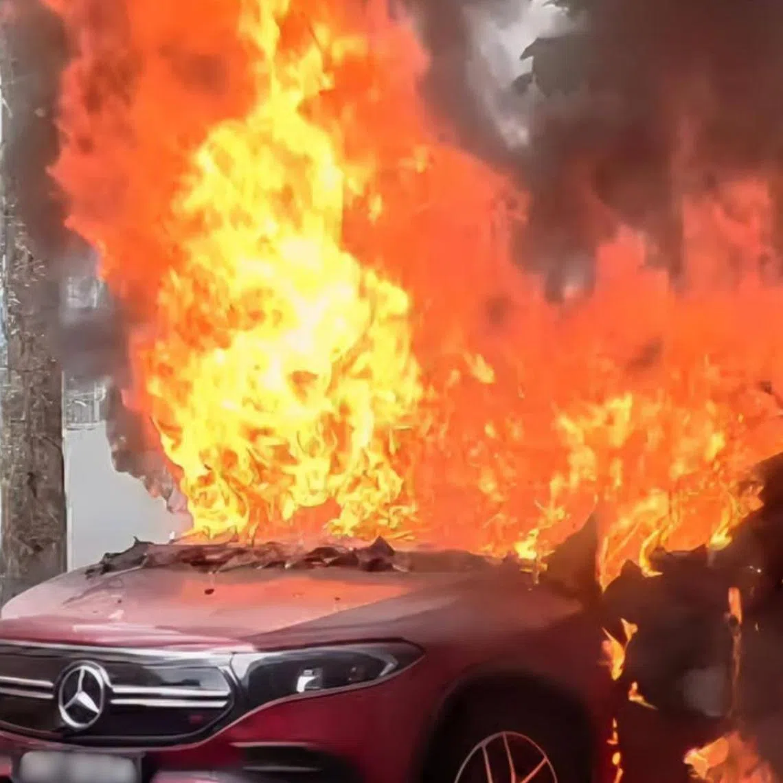 The fire reportedly started from a space between the driver and front passenger seats.
