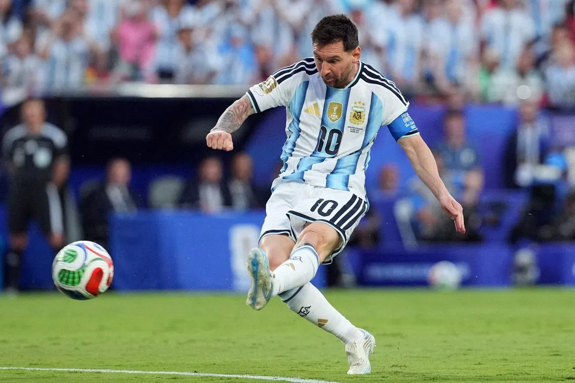 Soccer Football - FIFA World Cup 2026 - Group J - Argentina v Algeria - Kansas City Stadium, Kansas City, Missouri, U.S. - June 16, 2026 Argentina's Lionel Messi scores their first goal IMAGN IMAGES via Reuters/Denny Medley