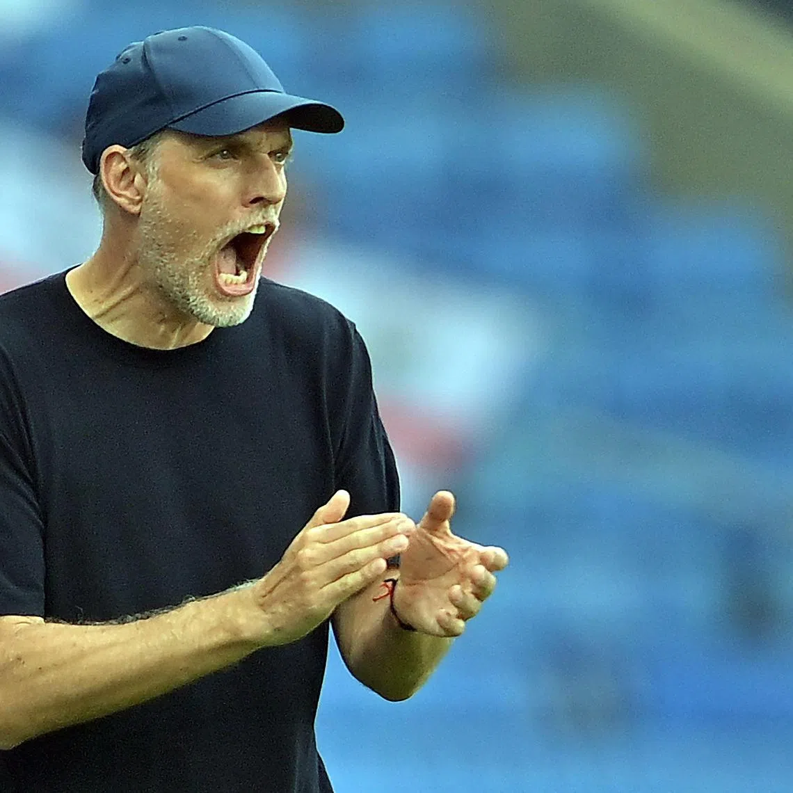 England's German coach Thomas Tuchel trying to rally the team from the touchline  during the June 7 match.