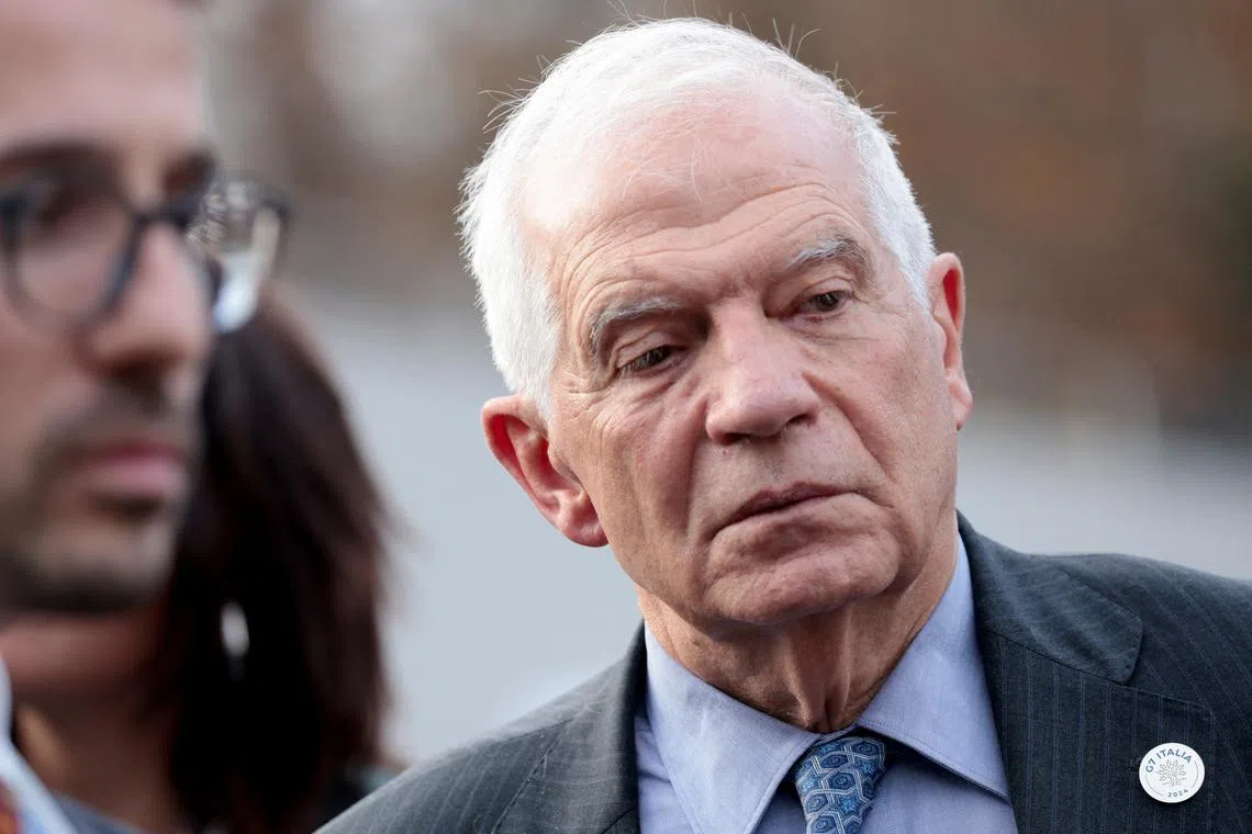 FILE PHOTO: High Representative of the European Union for Foreign Affairs and Security Policy Josep Borrell looks on as he leaves on the second day of the G7 foreign ministers' meeting in Fiuggi, Italy, November 26, 2024. REUTERS/Remo Casilli/File Photo