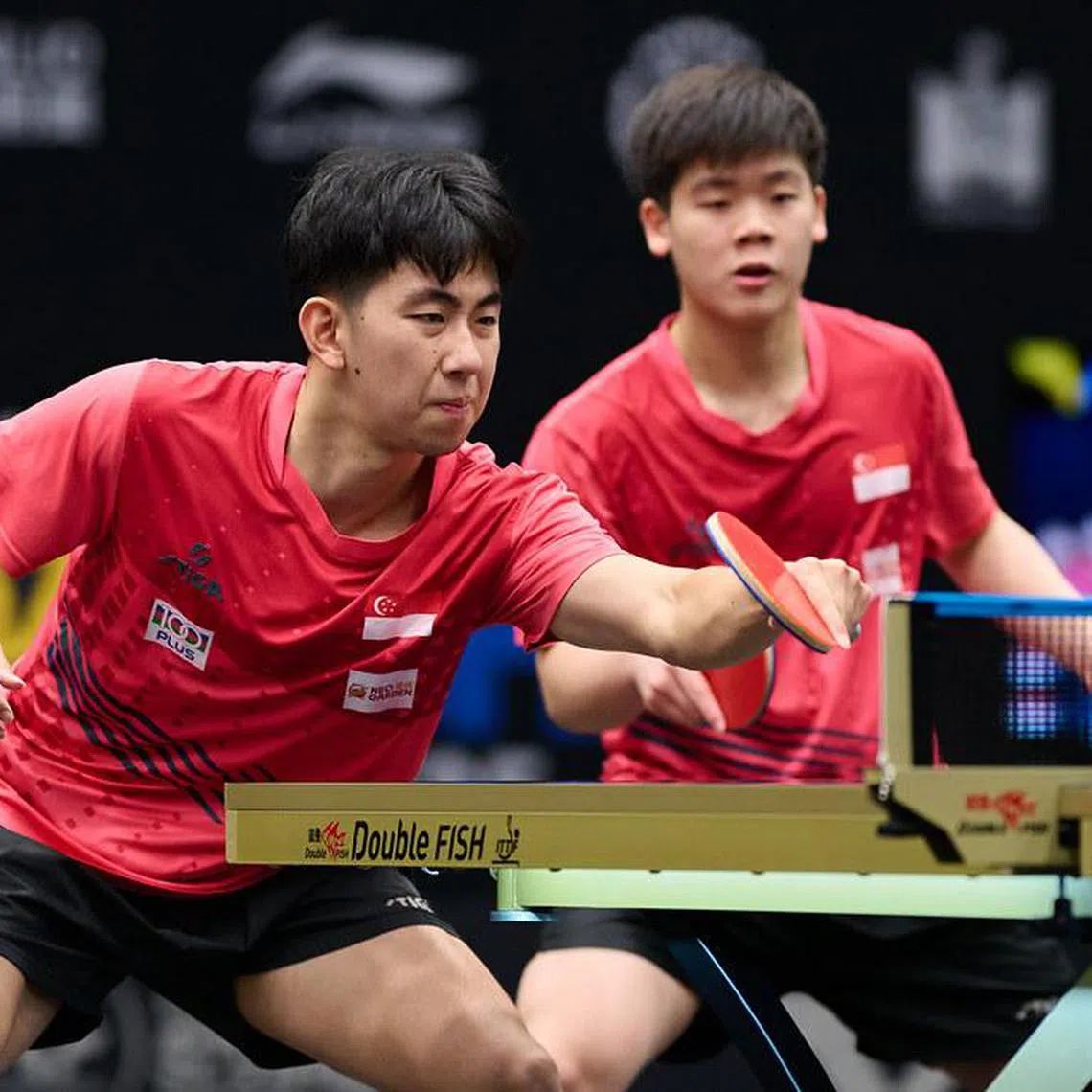 Koen Pang (left) and Izaac Quek are through to the Europe Smash men's doubles semi-finals, creating history as the first Singaporeans to reach the last four of a table tennis Grand Smash.