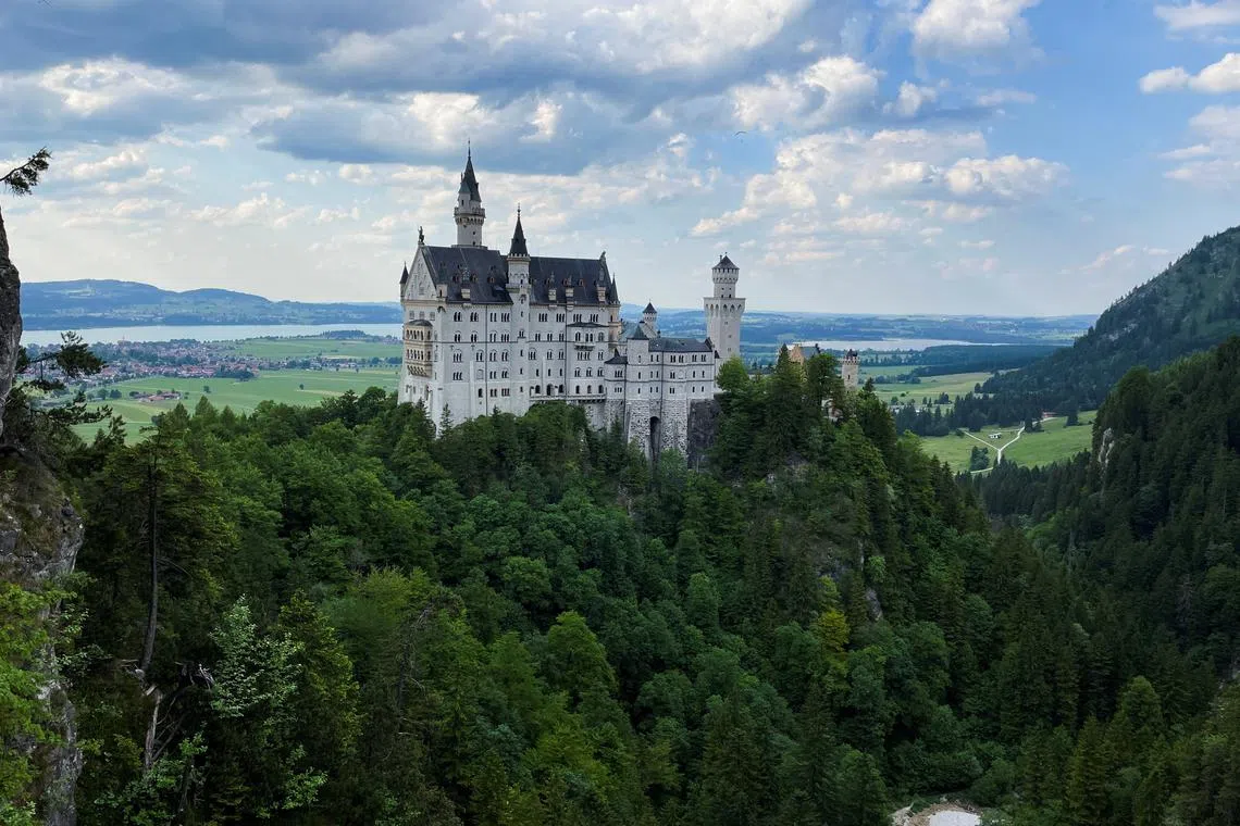 FILE PHOTO: A general view shows Neuschwanstein Castle, following a police report of an attack, near Neuschwanstein Castle, Germany, June 15, 2023.   REUTERS/Ayhan Uyanik/File Photo