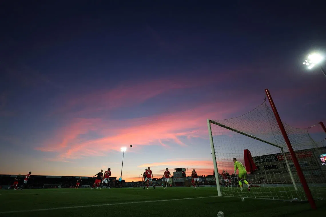 FILE PHOTO: Soccer Football - Carabao Cup - Morecambe v Stoke City - Mazuma Stadium, Morecambe, Britain - August 9, 2022 General view during the match Action Images/Carl Recine/File Photo