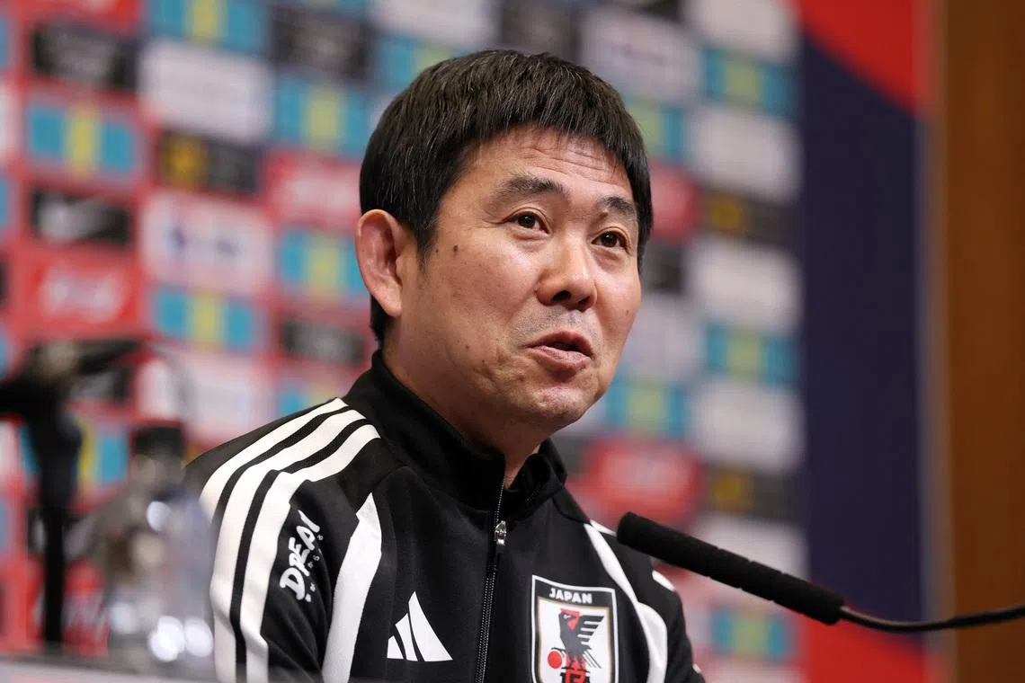 Soccer Football - International Friendly - Japan Press Conference - Wembley Stadium, London, Britain- March 30, 2026 Japan coach Hajime Moriyasu during the press conference Action Images via Reuters/John Sibley