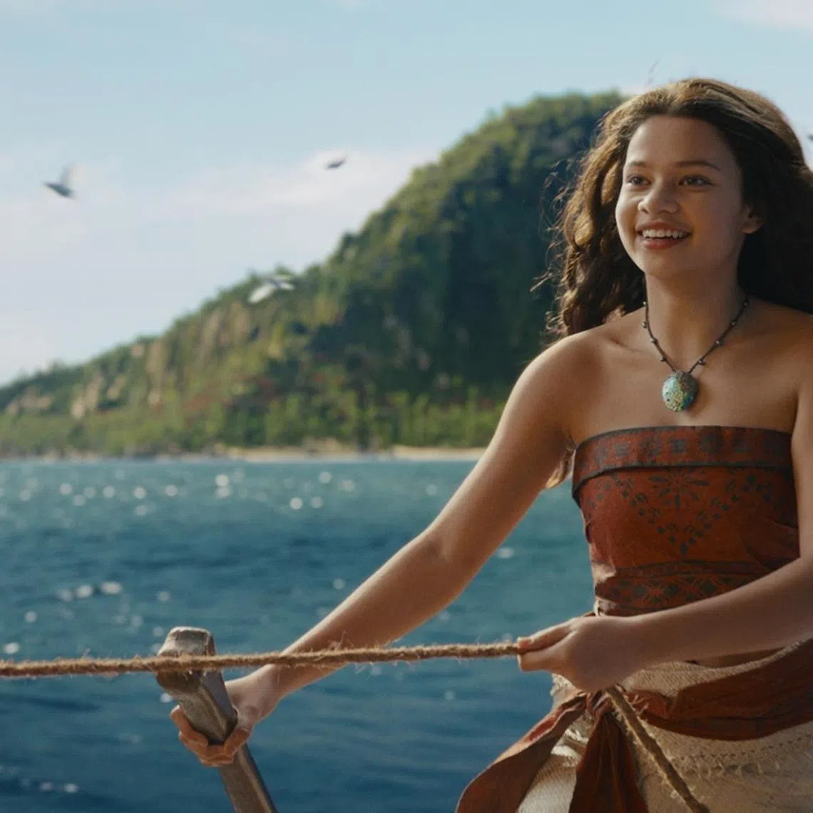 Australian actress Catherine Laga’aia plays Moana, the intrepid daughter of village chief Tui, in the live-action remake of Moana.