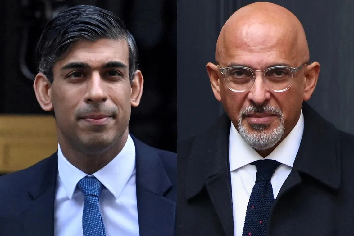 Britain's Conservative Prime Minister Rishi Sunak (left) has ordered an investigation into a tax matter involving his party's chairman Nadhim Zahawi.