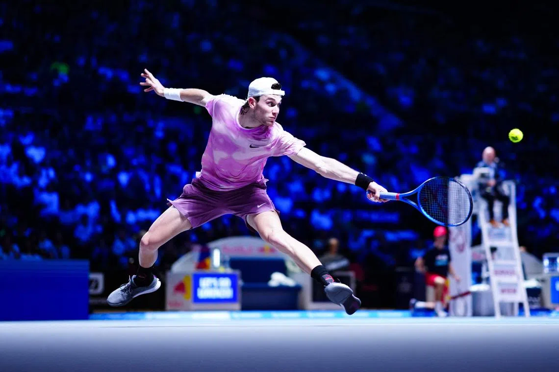 Britain's Jack Draper in action against Italy's Lorenzo Musetti in Vienna, on Oct 26.