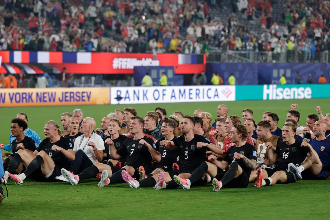 Norway performed the traditional rowing celebration with their fans after beating Senegal 3-2.