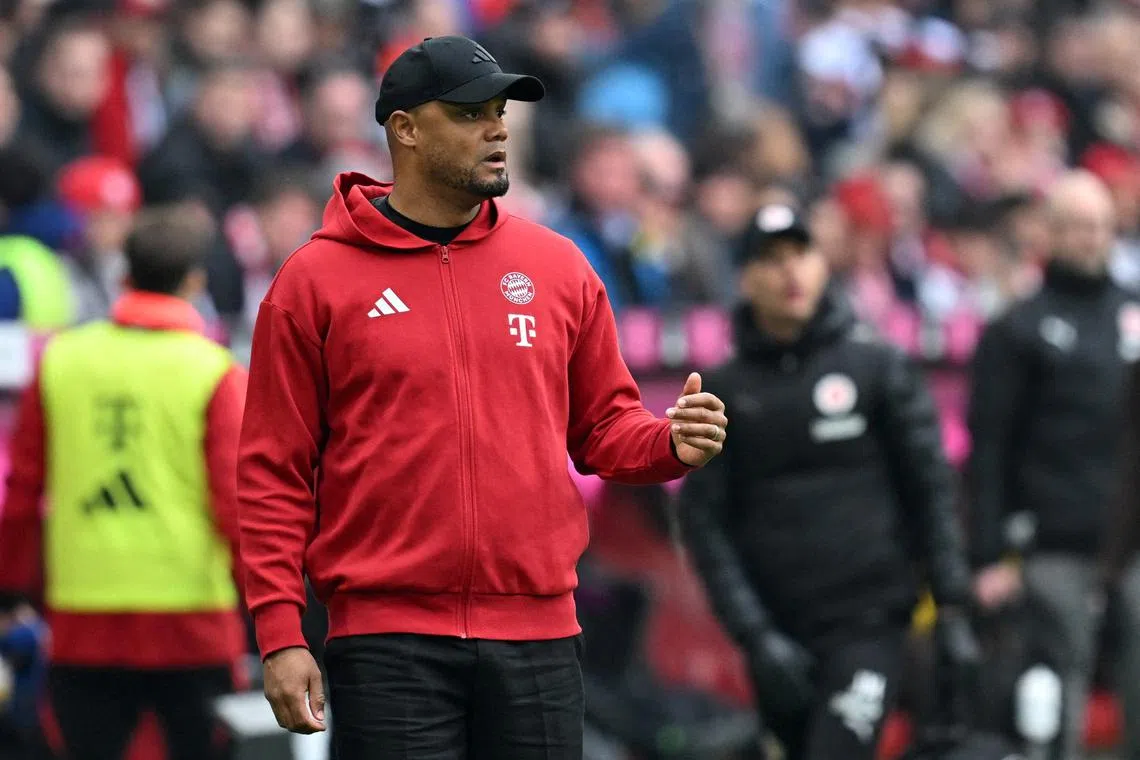 FILE PHOTO: Soccer Football - Bundesliga - Bayern Munich v St. Pauli - Allianz Arena, Munich, Germany - March 29, 2025 Bayern Munich coach Vincent Kompany reacts REUTERS/Angelika Warmuth/File Photo
