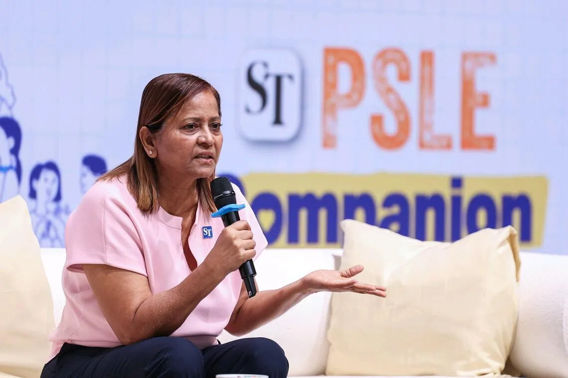 ST senior education correspondent Sandra Davie speaking at ST's PSLE Stress Management Workshop, an event under ST’s PSLE Companion series, on Jan 17.