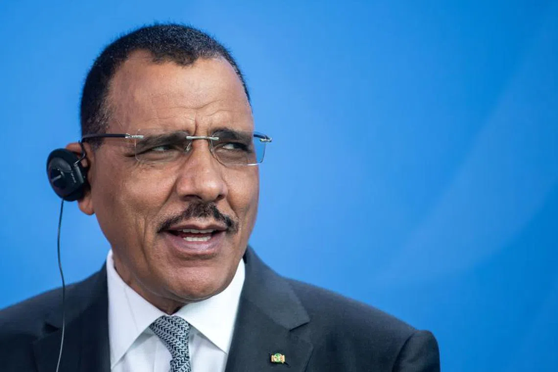 Niger's President Mohamed Bazoum gives a statement before talks at the chancellery in Berlin, Germany, July 8, 2021.  Bernd von Jutrczenka/Pool via REUTERS/File Photo