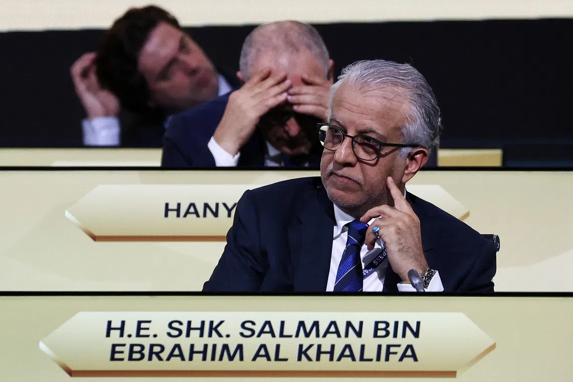 President of the Asian Football Confederation Sheikh Salman bin Ebrahim Al Khalifa attends the 74th FIFA Congress at the Queen Sirikit National Convention Center in Bangkok, Thailand, May 17, 2024. REUTERS/Chalinee Thirasupa/File Photo