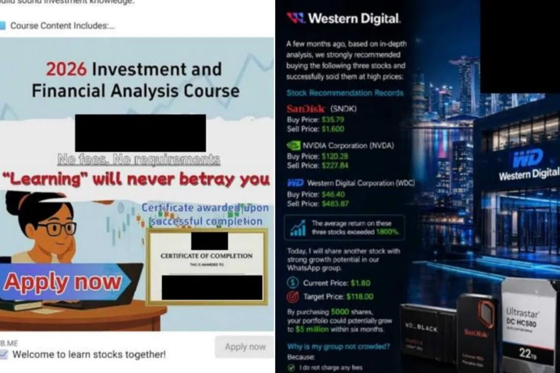 In this scam variant, the conmen would lure victims using fake social media advertisements that offer opportunities to learn investing for free, said the police.
