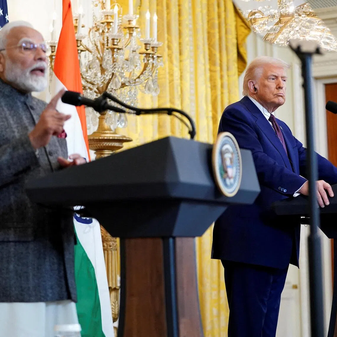 The flap has soured what has previously been a close bond between Mr Modi (left) and Mr Trump (right). 
