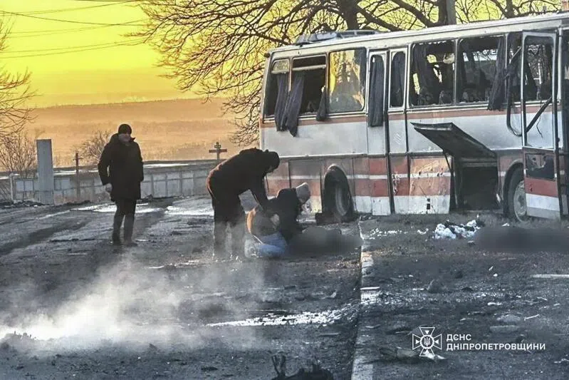 Russian drone strike on bus carrying miners in Ukraine kills 15