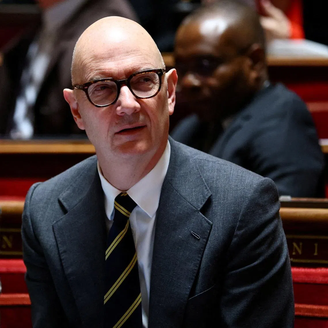 FILE PHOTO: French Minister for Economy, Finance, and Industrial, Energy and Digital Sovereignty Roland Lescure attends a session before a vote on a draft budget bill for 2026 (PLF 2026) at the French Senate in Paris, France, December 15, 2025. REUTERS/Sarah Meyssonnier/File Photo