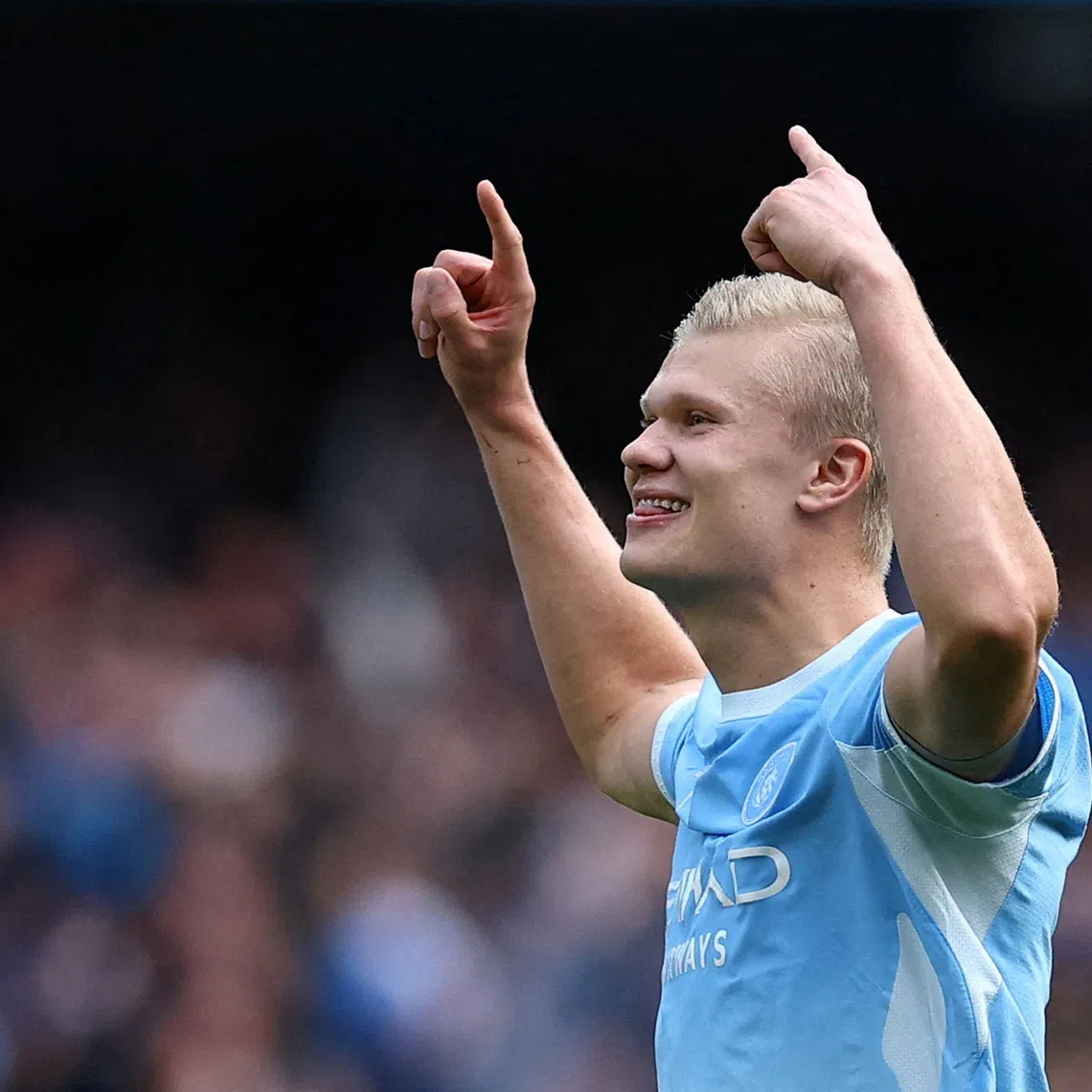 Soccer Football - Premier League - Manchester City v Sunderland - Etihad Stadium, Manchester, Britain - September 20, 2026 Manchester City's Erling Haaland celebrates scoring their fifth goal following a VAR review REUTERS/Phil Noble