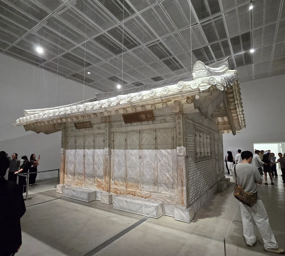 Do Ho Suh’s Rubbing/Loving: Seoul Home. He rubbed graphite over hanji over months to capture the textures on the exterior of his family home.