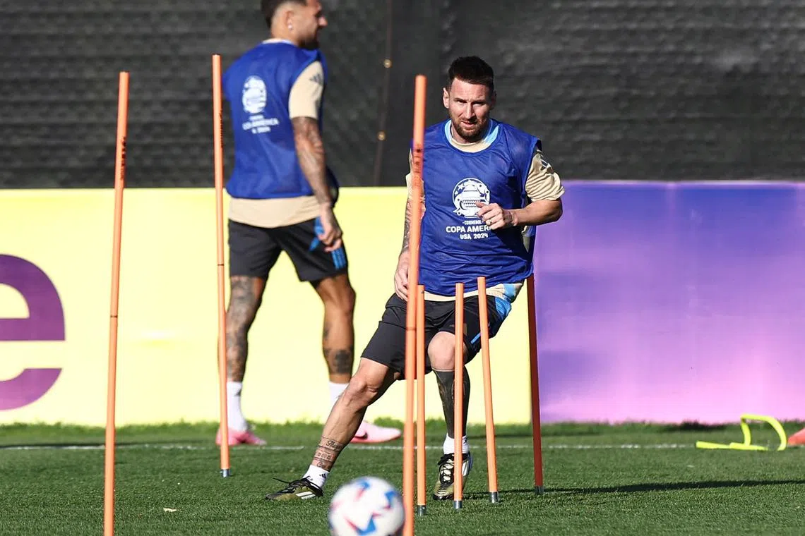 Soccer Football - Copa America 2024 - Argentina training - RBNY Training Facility, East Hanover, New Jersey, United States - June 24, 2024 Argentina's Lionel Messi during training REUTERS/Agustin Marcarian