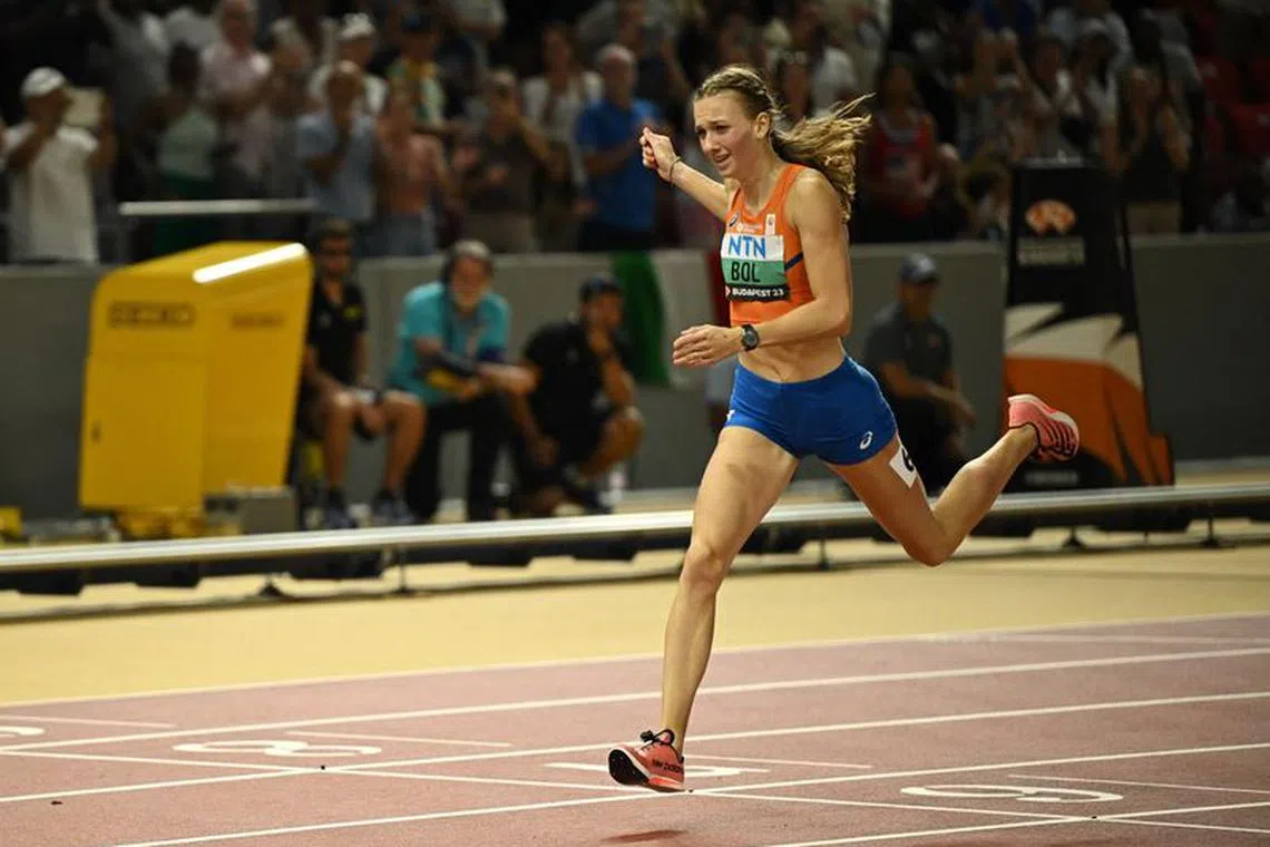 Athletics - World Athletics Championship - Women's 400m Hurdles Final - National Athletics Centre, Budapest, Hungary - August 24, 2023 Netherlands' Femke Bol crosses the finish line to win the Women's 400m Hurdles REUTERS/Dylan Martinez/File Photo