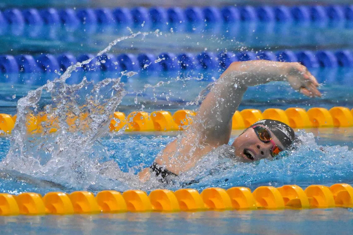 ST20240614_202493641140/dlswim14/Shintaro Tay/David Lee/ Gan Ching Hwee swimming in the women's 400m freestyle finals at the Singapore National Swimming Championships on June 14, 2024.