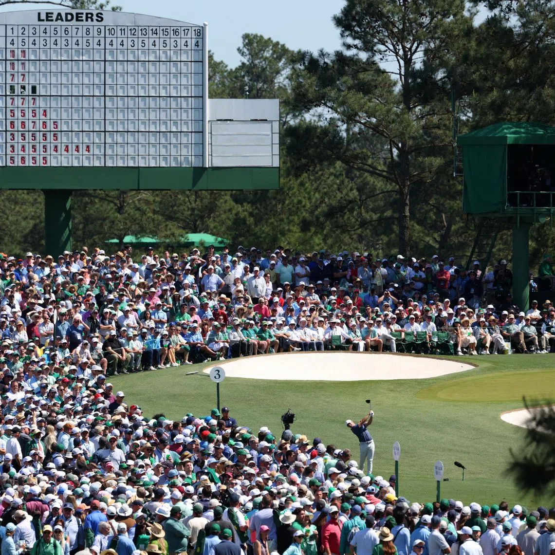 FILE PHOTO: Golf - The Masters - Augusta National Golf Club, Augusta, Georgia, U.S. - April 13, 2025 Northern Ireland's Rory McIlroy hits his tee shot on the 3rd hole during the final round REUTERS/Mike Segar/File Photo
