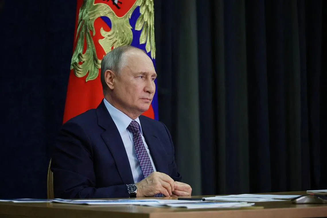 Russian President Vladimir Putin holds a meeting on the implementation of the development program for the cities of Anadyr, Magadan and Yakutsk in the Russian Far East, via video link in Sochi, Russia September 5, 2023. Sputnik/Mikhail Klimentyev/Kremlin via REUTERS/File photo