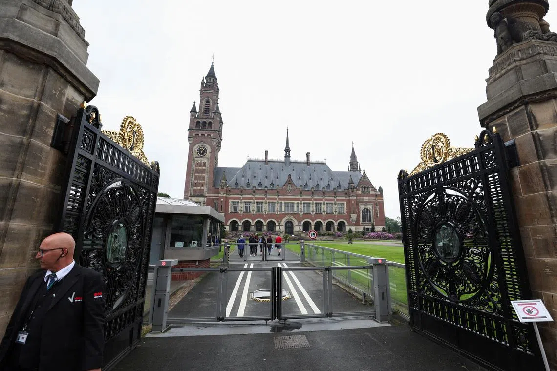 FILE PHOTO: View of the International Court of Justice (ICJ) ahead of a hearing where South Africa requests new emergency measures over Israel's attacks on Rafah as part of an ongoing case South Africa filed at the ICJ in December last year accusing Israel of violating the Genocide Convention during its offensive against Palestinians in Gaza, in The Hague, Netherlands May 16, 2024. REUTERS/Yves Herman/File Photo