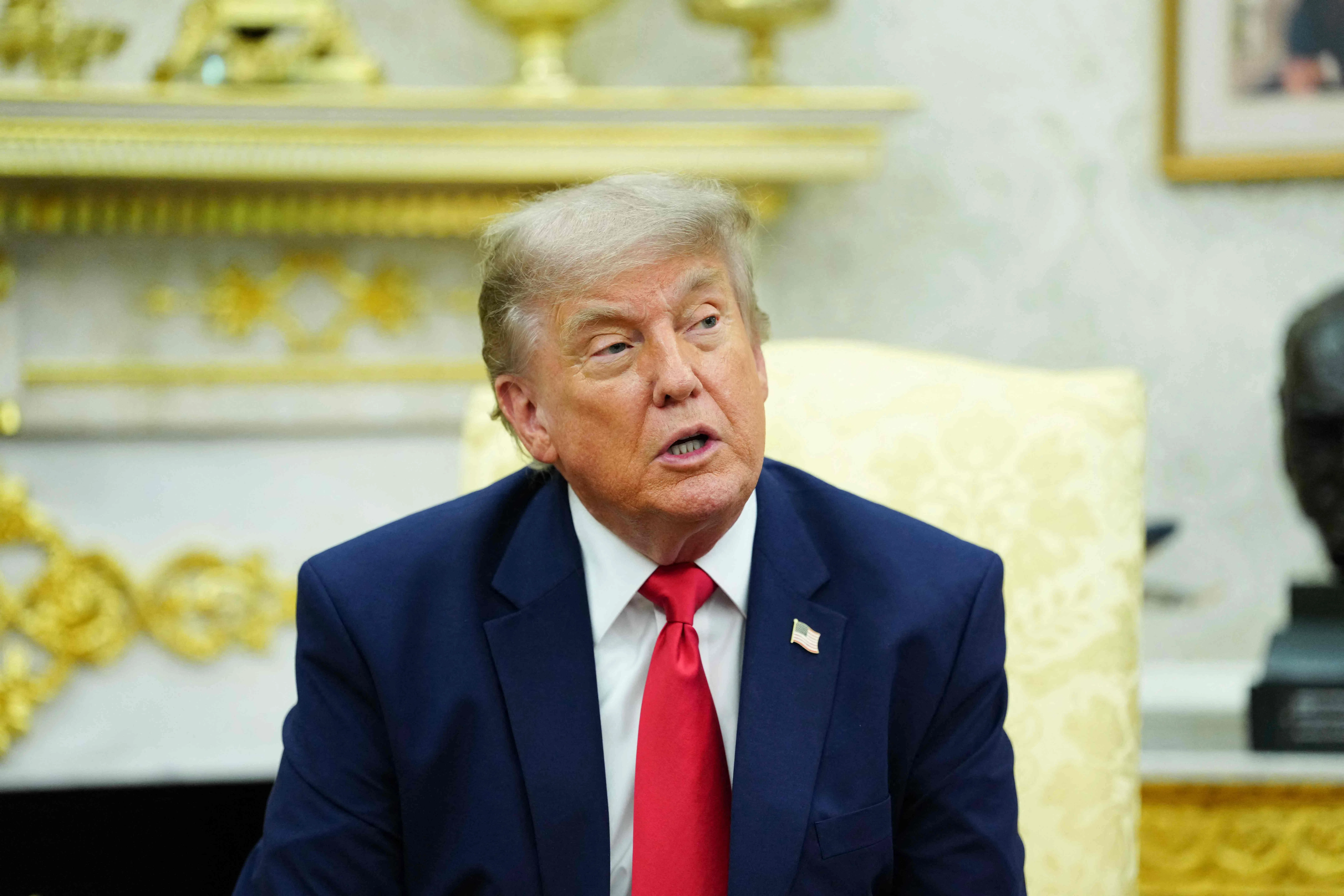 US President Donald Trump speaks during a meeting with NATO Secretary General Mark Rutte in the Oval Office of the White House in Washington, DC, on June 24, 2026. (Photo by Aaron Schwartz / AFP)
