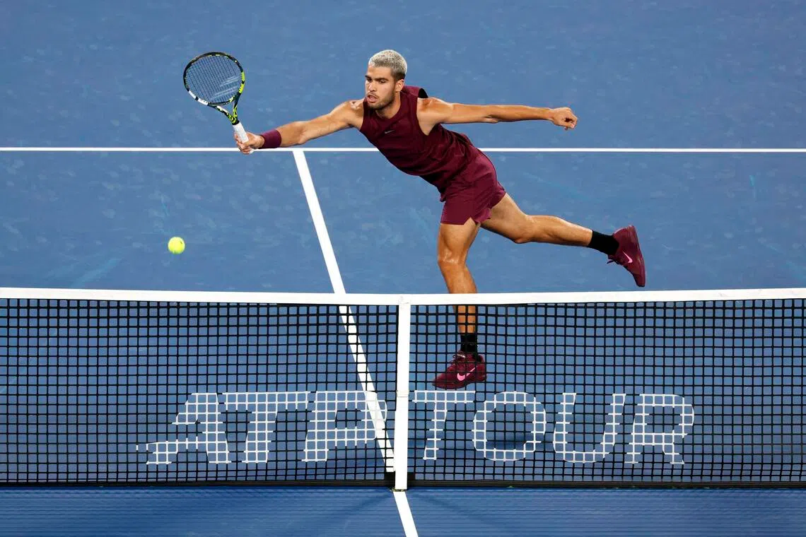 Spain's Carlos Alcaraz in action during his round of 32 match against Argentina's Sebastian Baez.