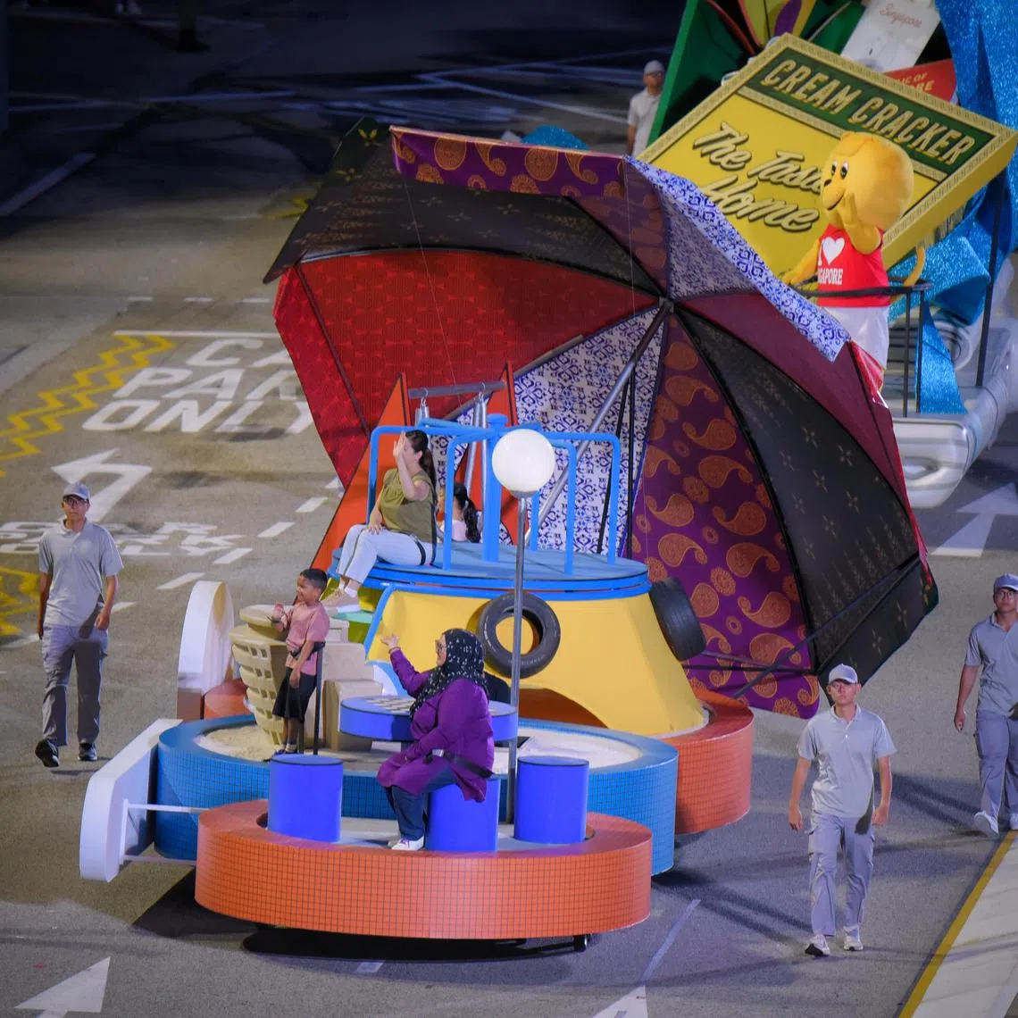 Floats representing the different pillars of Total Defence on display at the National Day Parade on Aug 9, 2023.