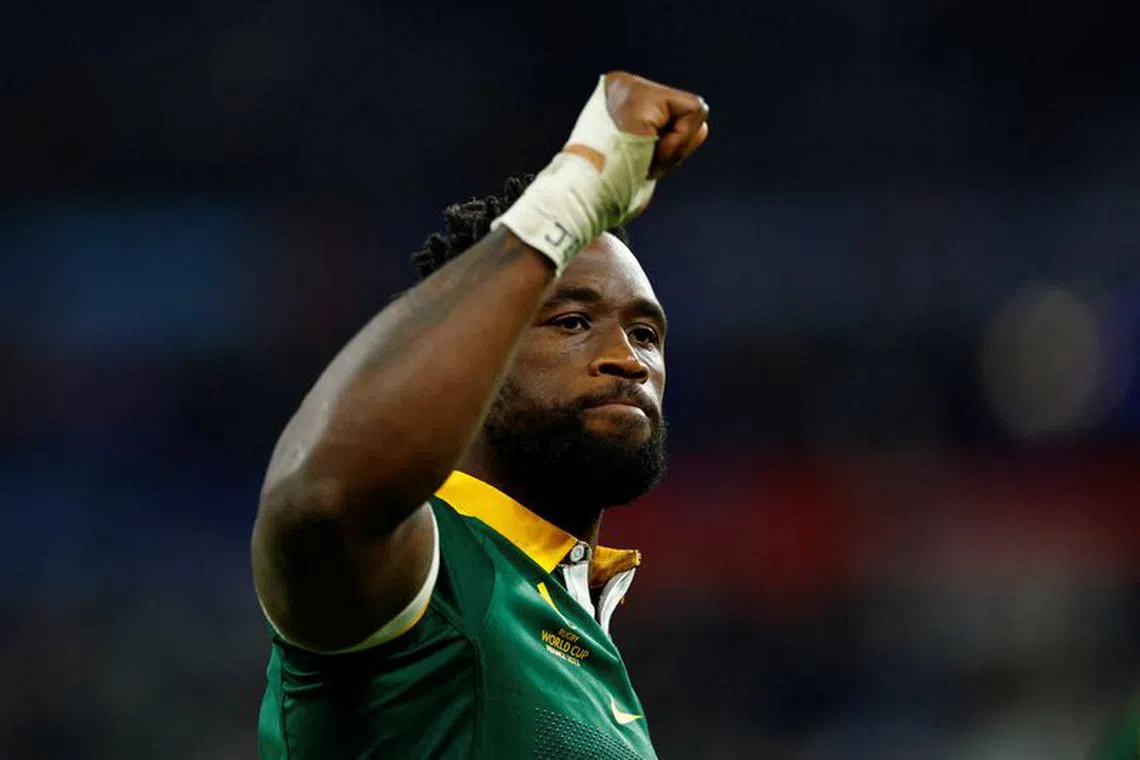 Rugby Union - Rugby World Cup 2023 - Quarter Final - France v South Africa - Stade de France, Saint-Denis, France - October 15, 2023 South Africa's Siya Kolisi celebrates after the match REUTERS/Gonzalo Fuentes