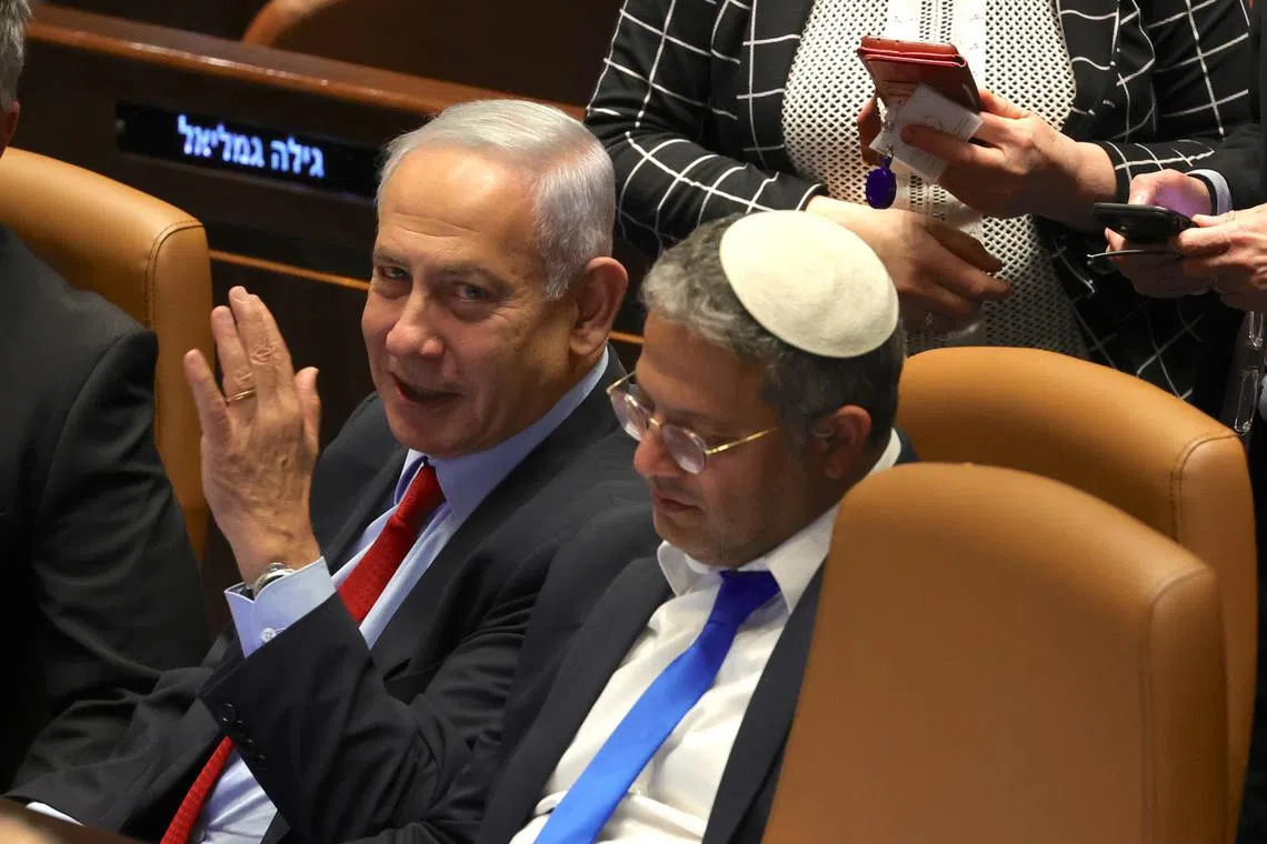 Israeli Prime Minister Benjamin Netanyahu (left) and National Security Minister Itamar Ben-Gvir, are pictured during the vote.