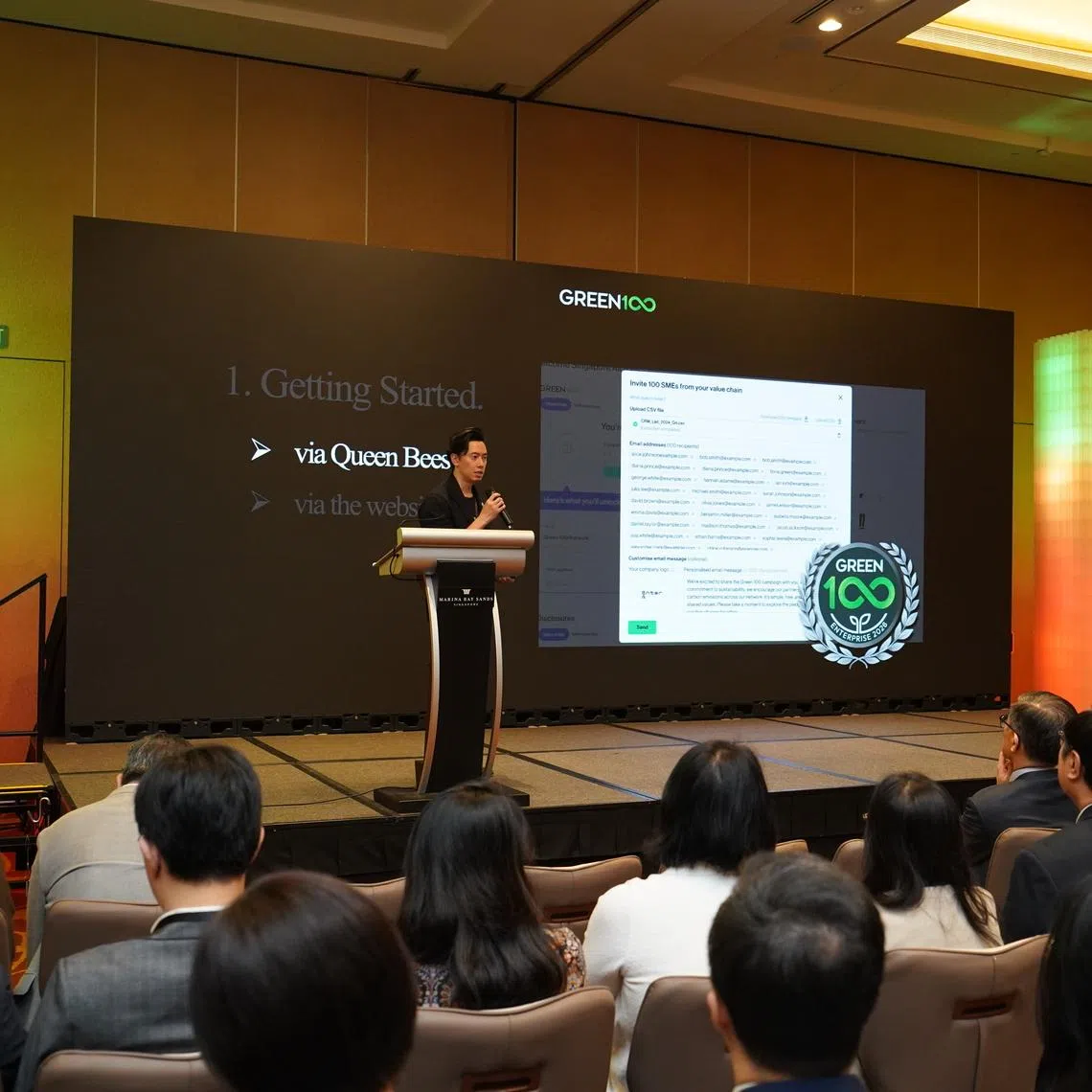 Gprnt CEO Lionel Wong speaking at the launch of the Green 100 initiative on May 21.