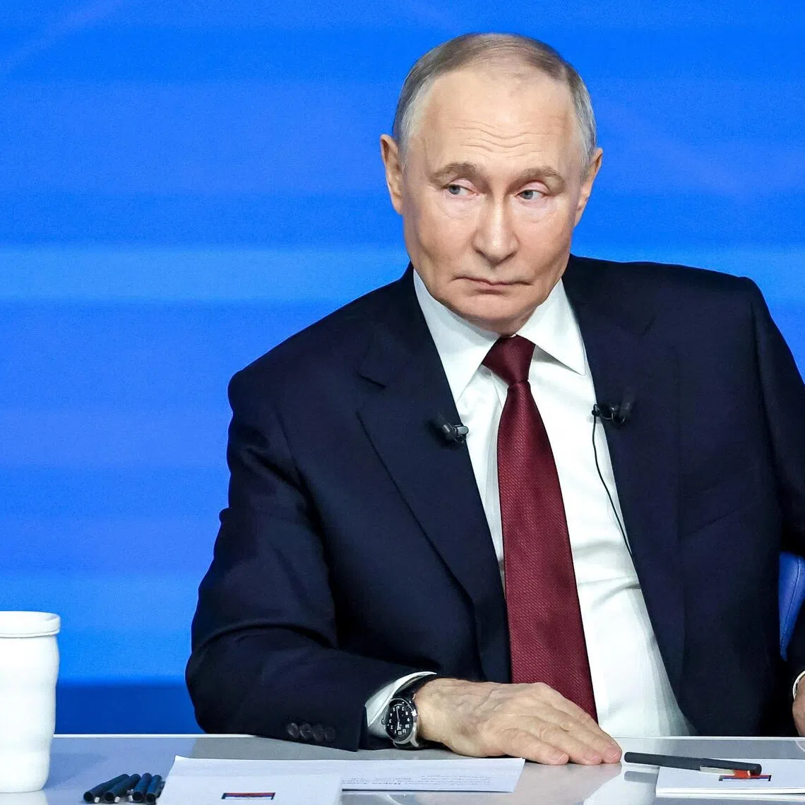 President Vladimir Putin presides over his end-of-year, marathon press conference in Moscow on Dec 19, 2025.
