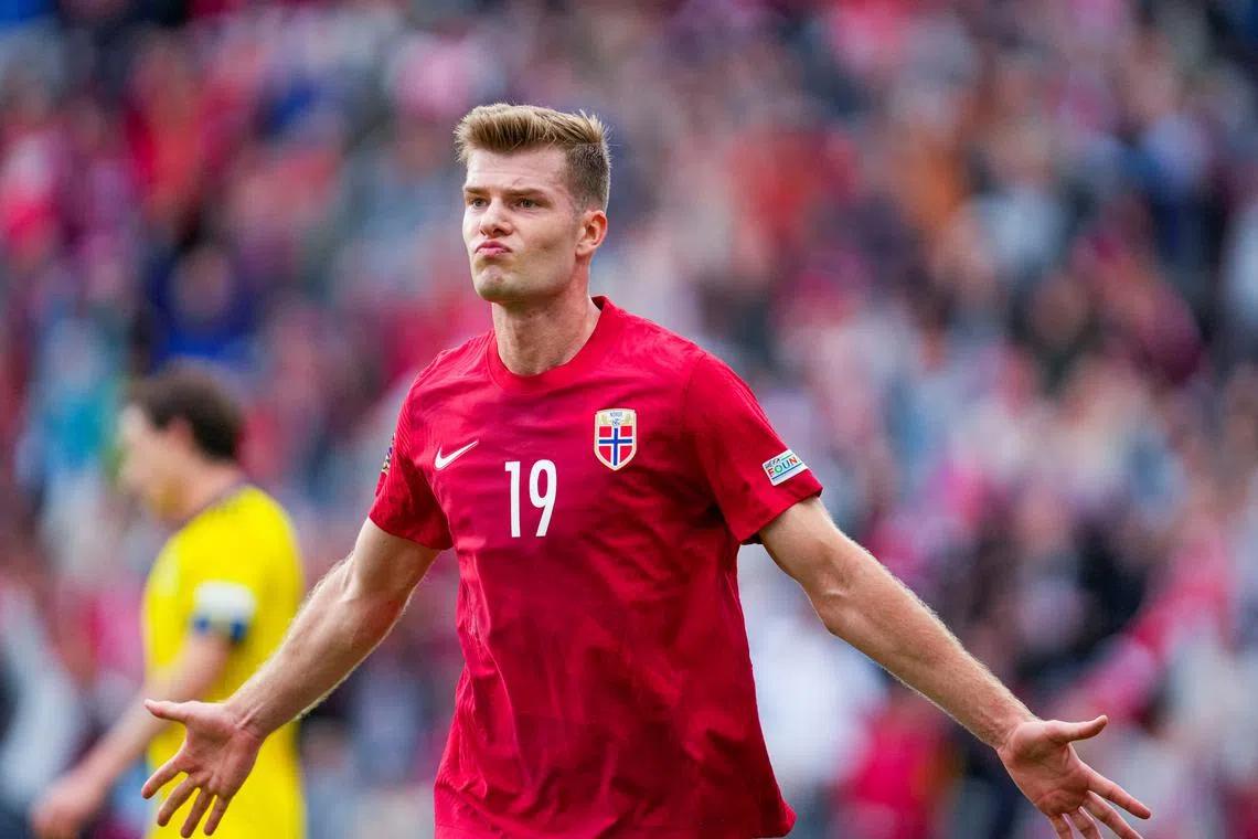 Soccer Football - UEFA Nations League - Group H - Norway v Sweden - Ullevaal Stadion, Oslo, Norway - June 12, 2022 Norway's Alexander Sorloth celebrates scoring their third goal.  Beate Oma Dahlee/NTB via REUTERS/File Photo