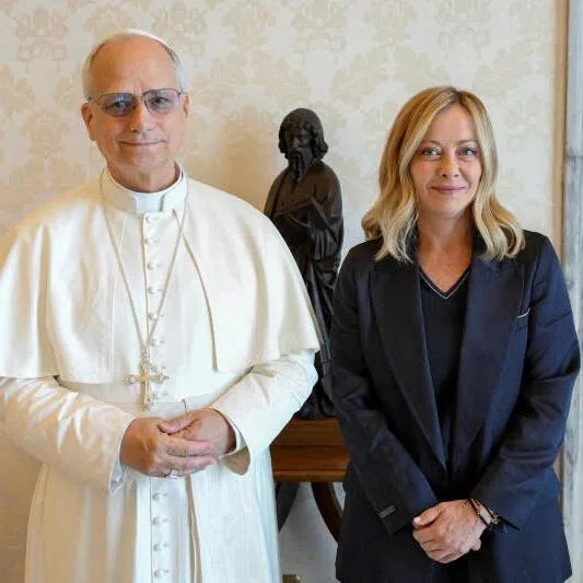 Pope Leo XIV meets Italy's Prime Minister Giorgia Meloni, at the Vatican, on July 2, 2025.