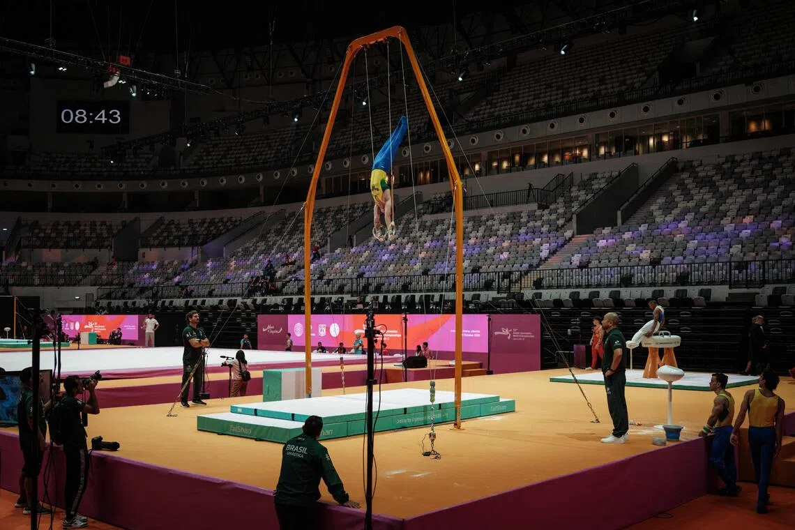 A generic picture of a gymnast at the Artistic Gymnastics World Championships.