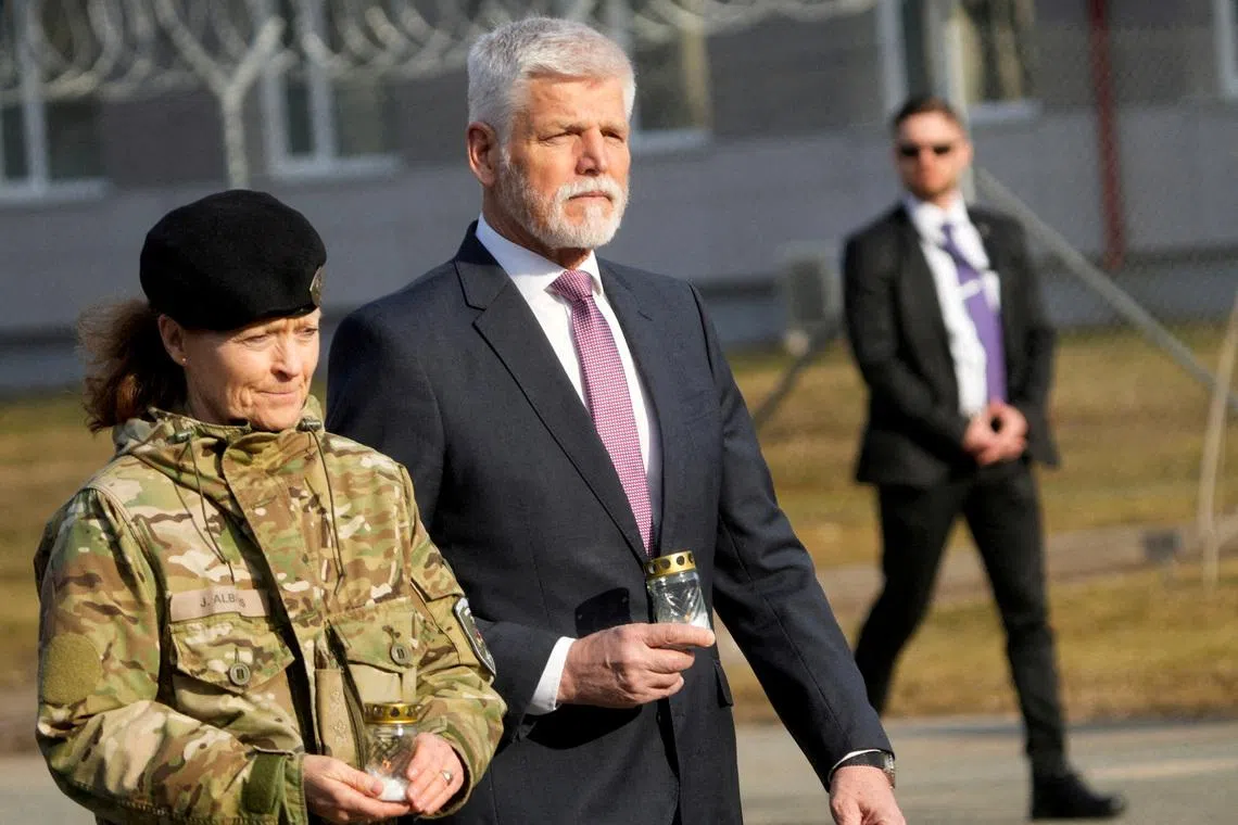 FILE PHOTO: Commander of the Multinational Division North Jette Albinus and Czech President Petr Pavel visit NATO enhanced Forward Presence brigade Latvia in Adazi military base, Latvia, March 11, 2026. REUTERS/Ints Kalnins/File Photo