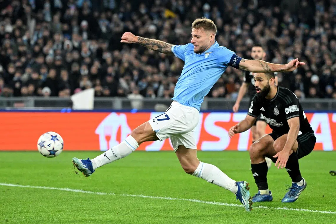 Soccer Football - Champions League - Group E - Lazio v Celtic - Stadio Olimpico, Rome, Italy - November 28, 2023 Lazio's Ciro Immobile scores their first goal REUTERS/Alberto Lingria