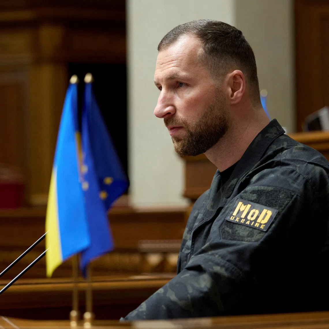 Newly appointed Ukrainian Defence Minister Yevhenii Khmara attends a session of the Ukrainian parliament, amid Russia's attack on Ukraine, in Kyiv, Ukraine, August 19, 2026. REUTERS/Stringer