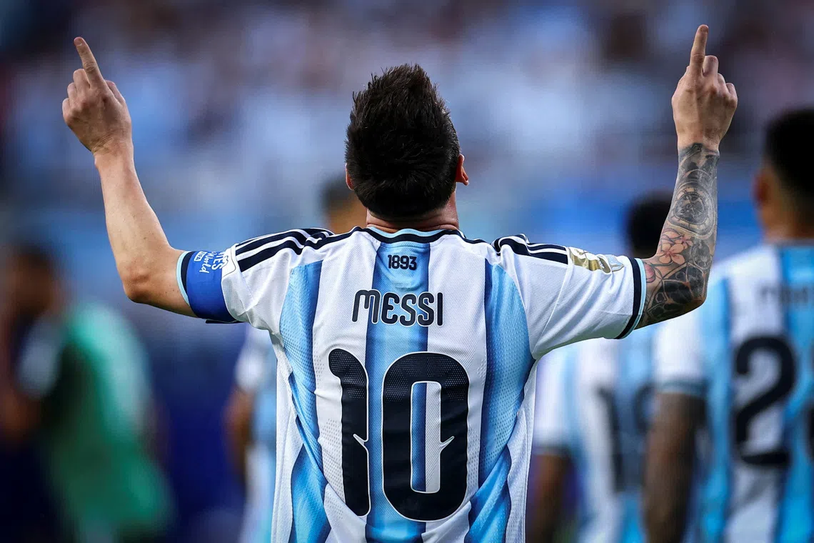 FILE PHOTO: Soccer Football - FIFA World Cup 2026 - Group J - Argentina v Algeria - Kansas City Stadium, Kansas City, Missouri, U.S. - June 16, 2026 Argentina's Lionel Messi celebrates scoring their first goal REUTERS/Claudia Greco/ File Photo