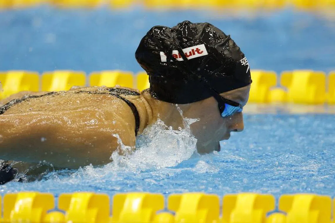FILE PHOTO: Fukuoka 2023 World Aquatics Championships - Swimming - Marine Messe Fukuoka Hall A, Fukuoka, Japan - July 30, 2023 Canada's Summer McIntosh in action during the women's 400m individual medley final REUTERS/Issei Kato/File Photo