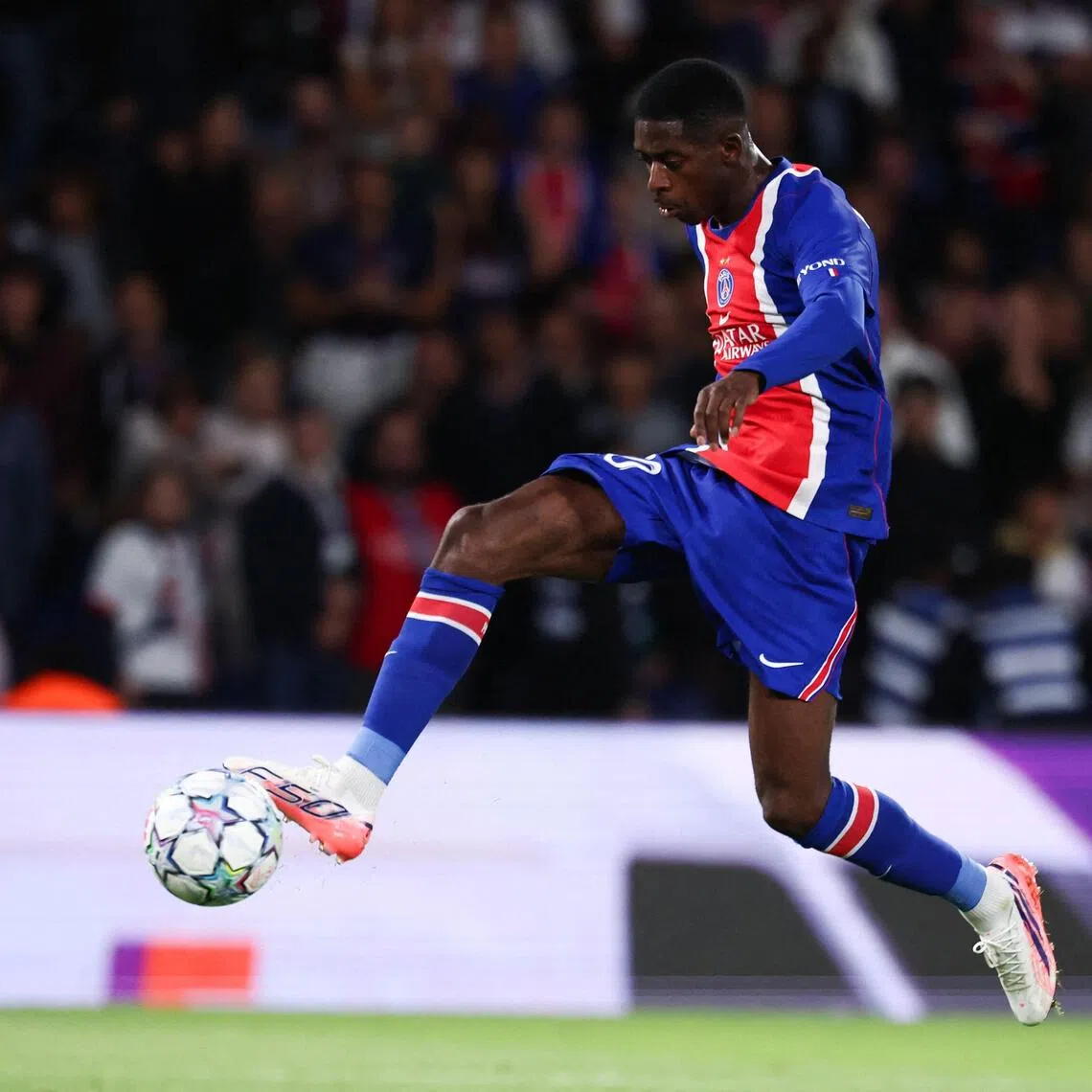 PSG’s French forward Ousmane Dembele controls the ball during the Champions League clash against Slovan Bratislava at the Parc des Princes on Sept 9.
