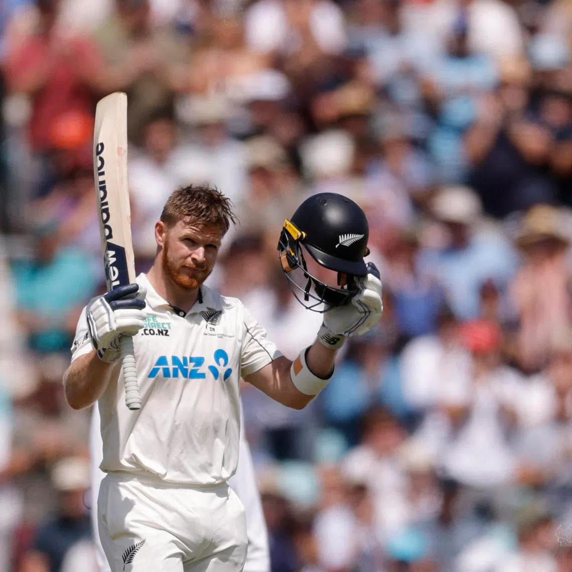 Cricket - England v New Zealand - Second Test - Kia Oval, London, Britain - June 18, 2026 New Zealand's Glenn Phillips celebrates after reaching his century Action Images via Reuters/Andrew Couldridge