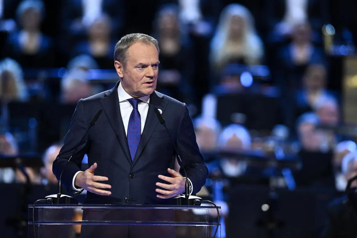Poland's Prime Minister, Mr Donald Tusk, speaking at an event to mark the start of his country's six-month presidency of the European Union. 