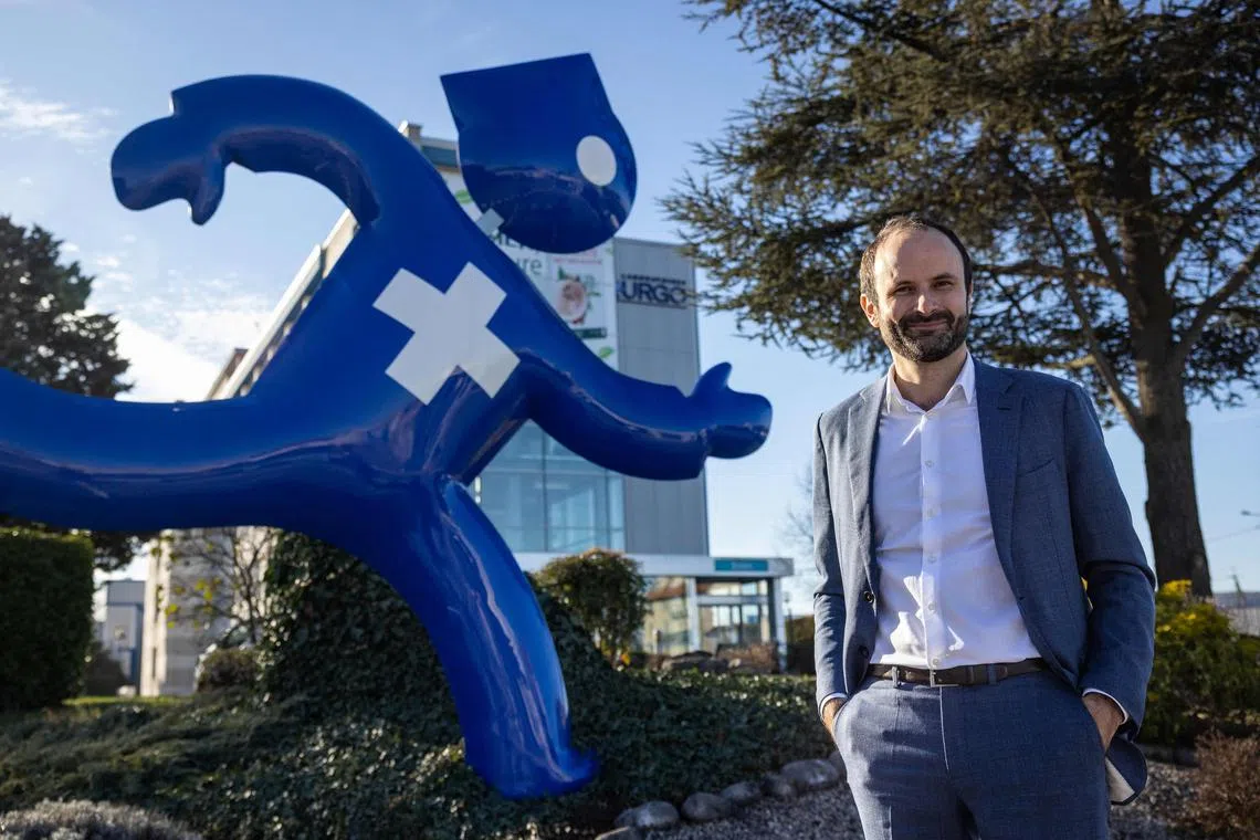 Urgo Medical French President Guirec Le Lous poses at the Urgo site in Chenove, eastern France, on Dec 16, 2022. The company has launched the Genesis project, which consists of creating artificial skin to heal severe wounds. 