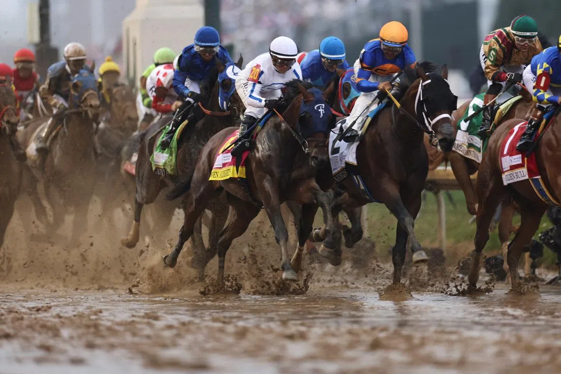 Horses race the 151st Kentucky Derby, in Louisville, Kentucky, U.S., May 3, 2025.  REUTERS/Amira Karaoud